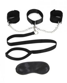 Lux Fetish Collar, Cuffs &amp; Leash Set Black