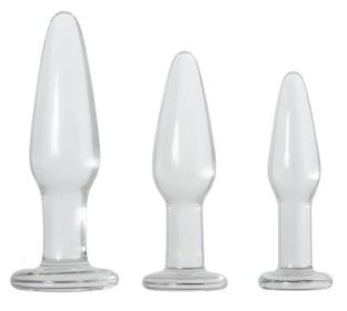 Glass Anal Training Trio 3 Clear Butt Plugs